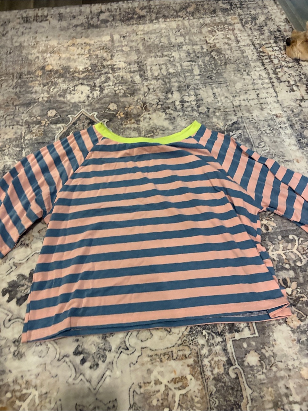 Striped Pink and Blue Relaxed Top with Neon Trim